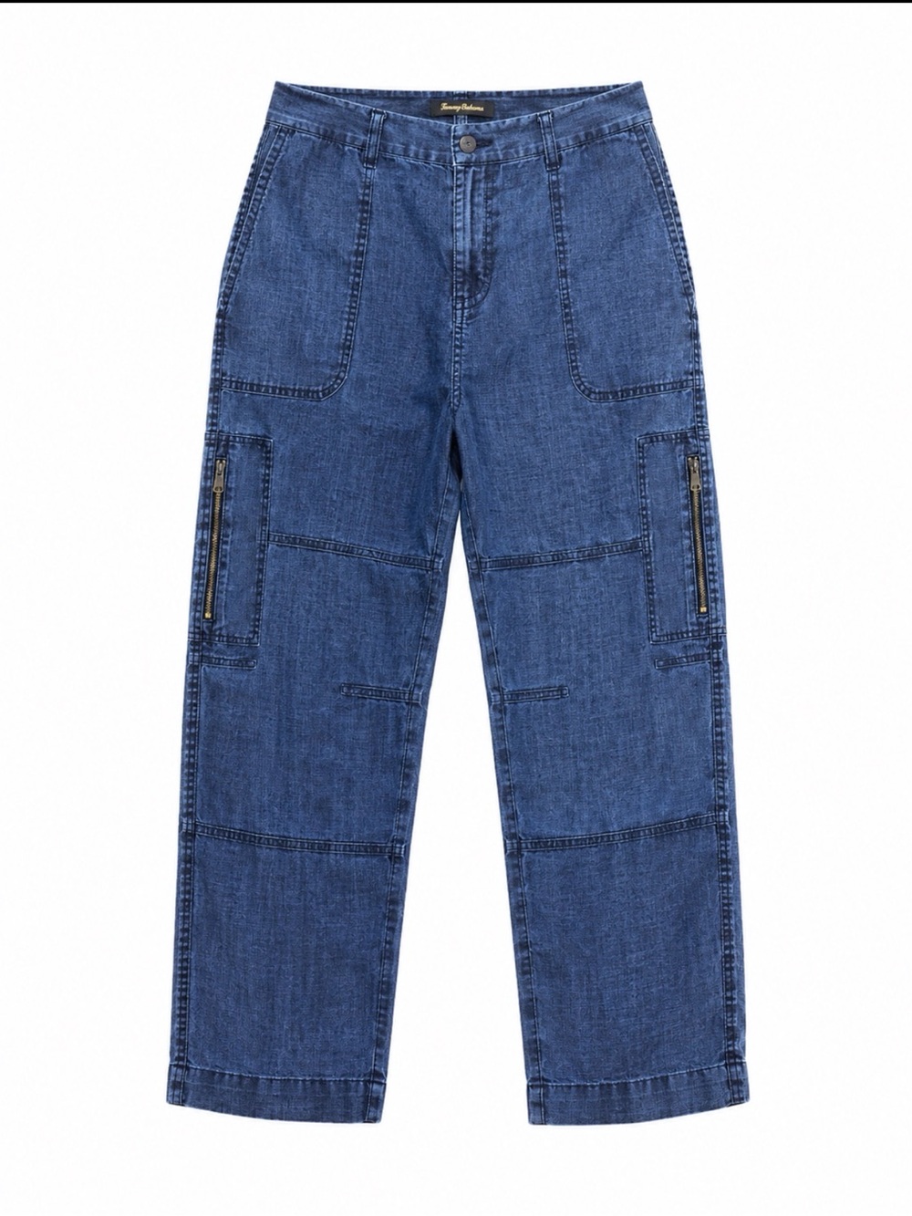 Tommy Bahama 100% Linen Cargo Pants Women Size 4 Blue Zip Pocket